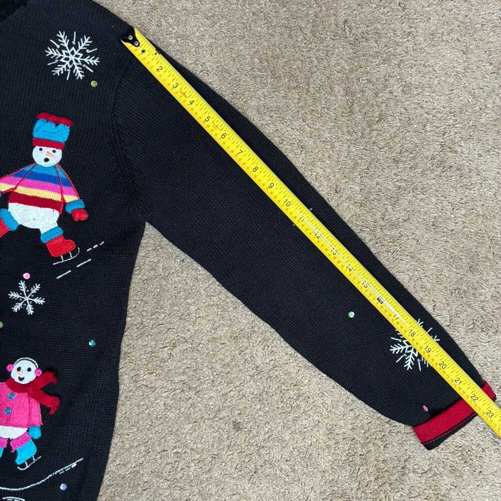 Karen Scott Sport Womens Petite Black Christmas Snowman Holiday Sweater Vtg - Picture 6 of 15